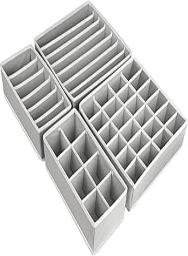 Minglitai 4-pieces drawer organisers, fabric wardrobe organiser, foldable underwear storage box to save you time and space, bra organiser for shirts, ties, socks, bras, underwear (gray) 