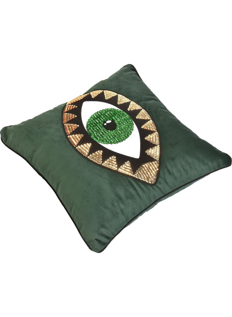 Ge Living - Green Velvet Gold Pillowcase with Green Eye Embroidery - Image 1
