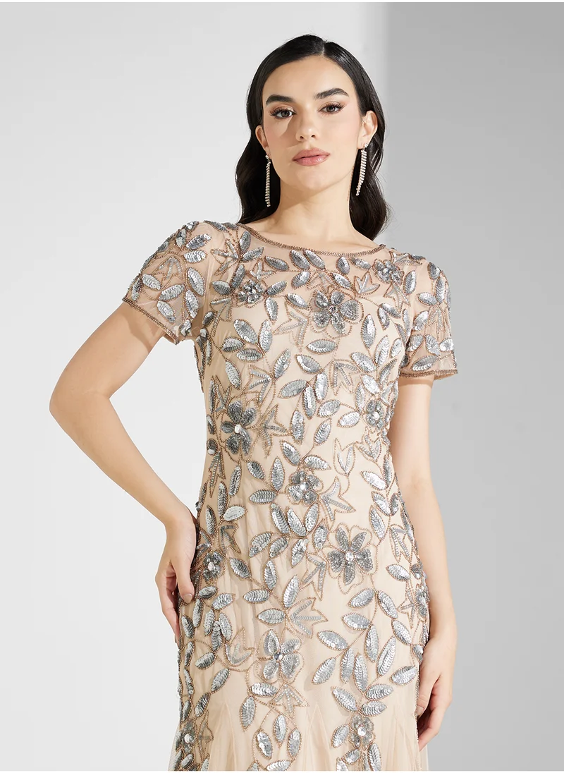 Adrianna Papell Embellished Godets Dress