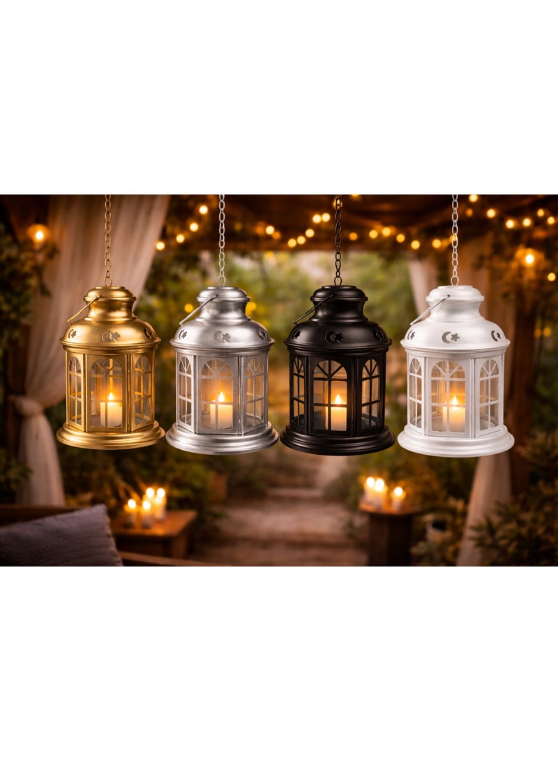 فانوس ديكور معدني أسود 18 × 12 سم – ديكور رف وتعليق مناسب للبخور والشمع LED والحراري - Image 3