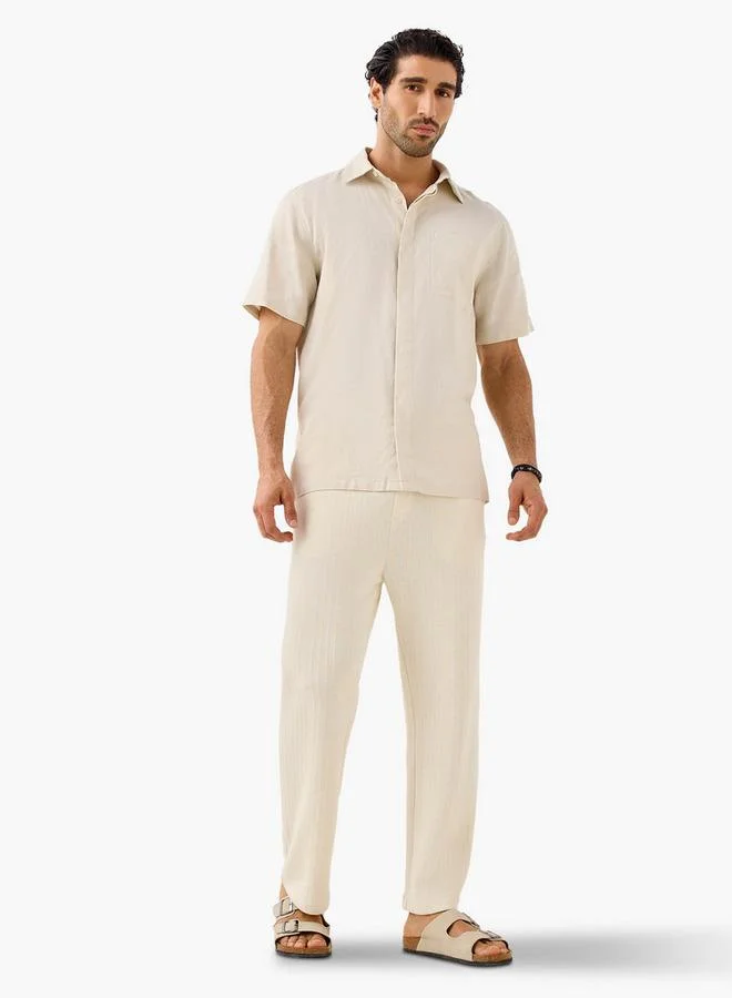 Splash FAV Regular Fit Linen Blend Collared Shirt with Chest Pocket