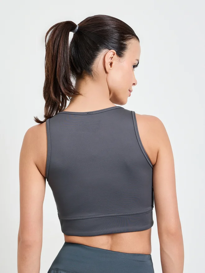 Styli Active grey Styli Charcoal High Racerback Sports Bra - Medium Support for Women | Best Price UAE