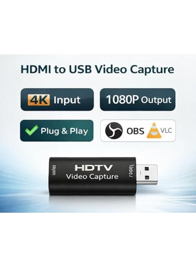 كارت التقاط فيديو HDMI إلى USB 2.0 | إدخال 4K وإخراج 1080P للبث المباشر وتسجيل الألعاب متوافق مع OBS - Image 3