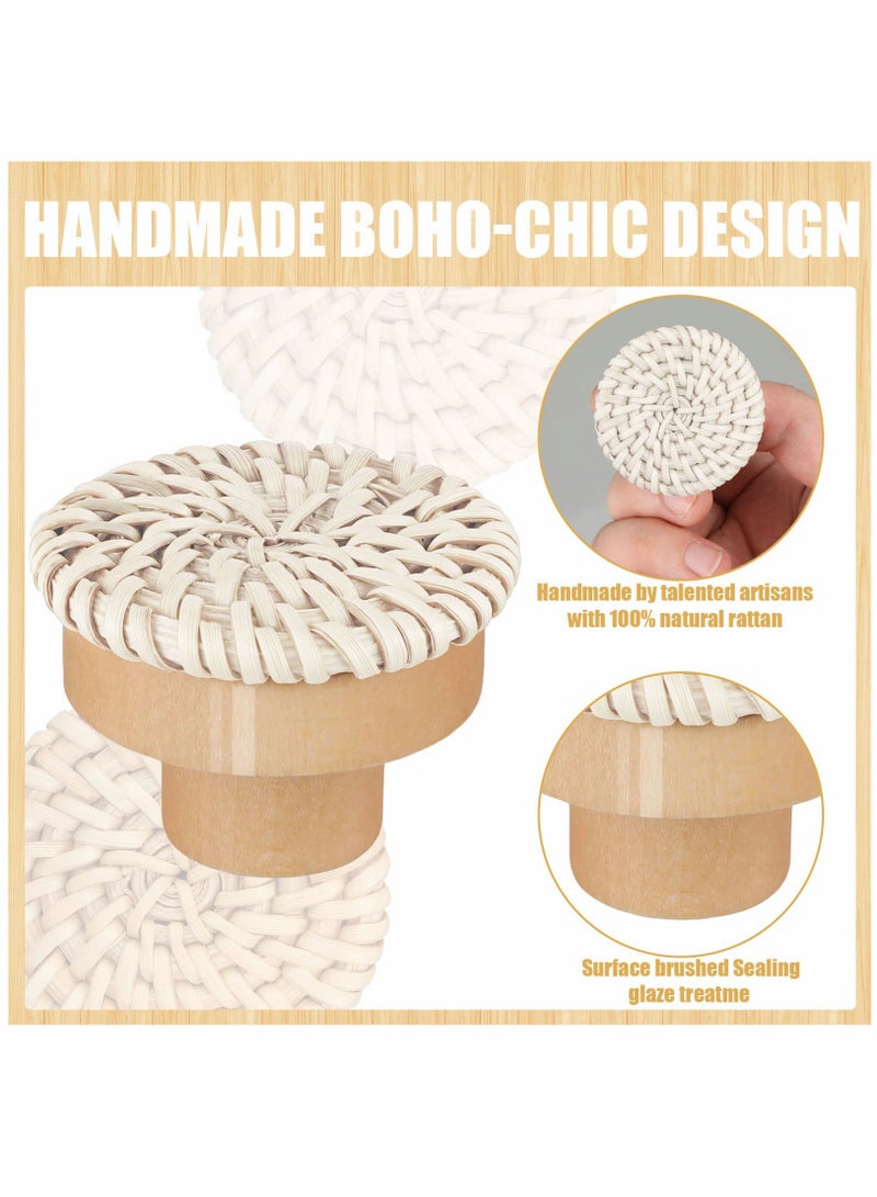SOLARAE Wooden Drawer Knobs, Rattan Dresser Knobs Round Handmade Wicker Woven and Screws for Boho Furniture Knobs Cabinets Dresser Handles Hardware Pulls Cabinet Knobs (Wood Color (35*30mm)) - Image 2