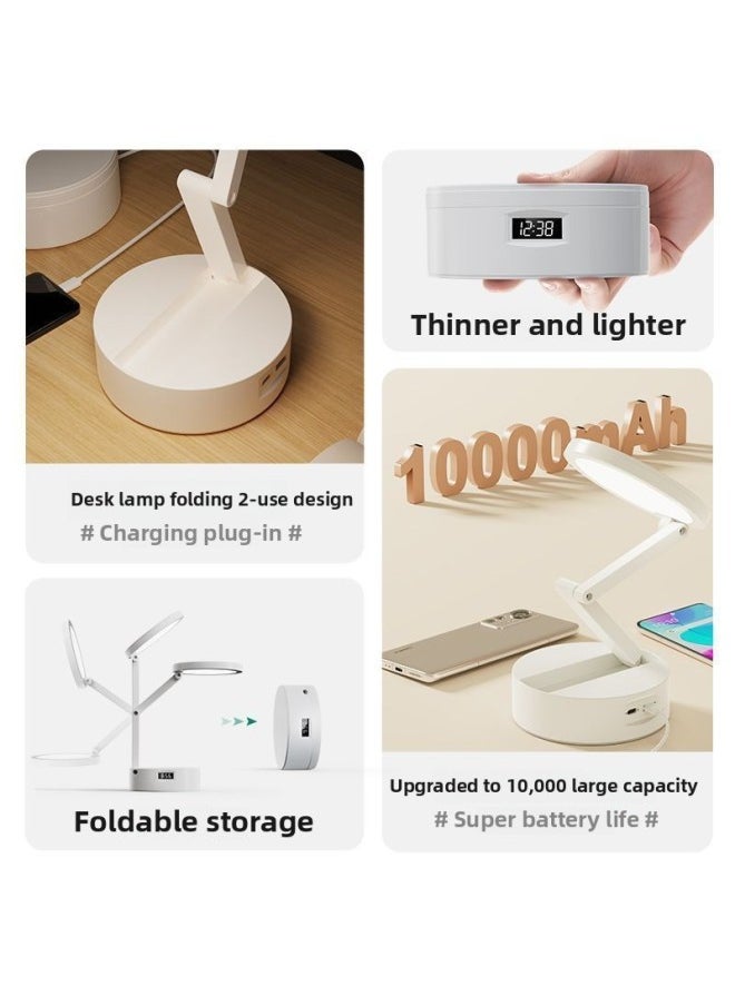 Charging Treasure Desk Lamp Long Endurance School Dormitory College Students Reading Eye Protection Learning Charging Lamp Super Bright-Color:Power Bank Model + Clock + 10,000 Battery Life + Three Adjustable Colors