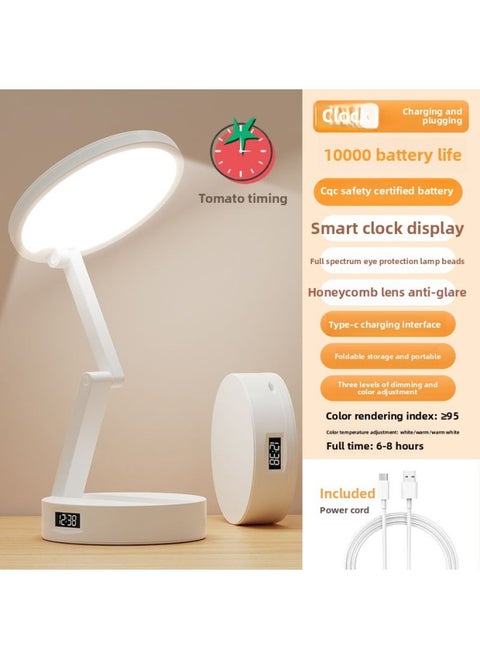 Charging Treasure Desk Lamp Long Endurance School Dormitory College Students Reading Eye Protection Learning Charging Lamp Super Bright-Color:Power Bank Model + Clock + 10,000 Battery Life + Three Adjustable Colors