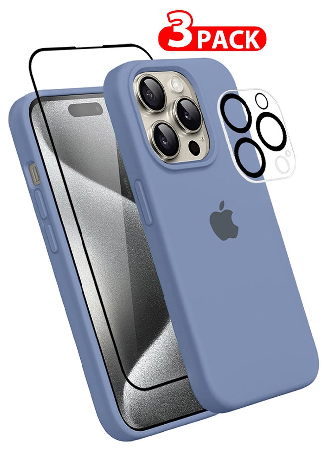 CATANES - 3 Packs For iPhone 15 Pro Max Case Screen Protector and Camera Lens Protector Upgrade Defender Silicone Cover ShockProof Anti-Scratch Protective Phone Case Light Blue - Image 1