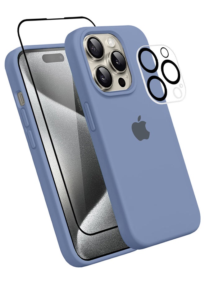 CATANES - 3 Packs For iPhone 15 Pro Max Case Screen Protector and Camera Lens Protector Upgrade Defender Silicone Cover ShockProof Anti-Scratch Protective Phone Case Light Blue - Image 1