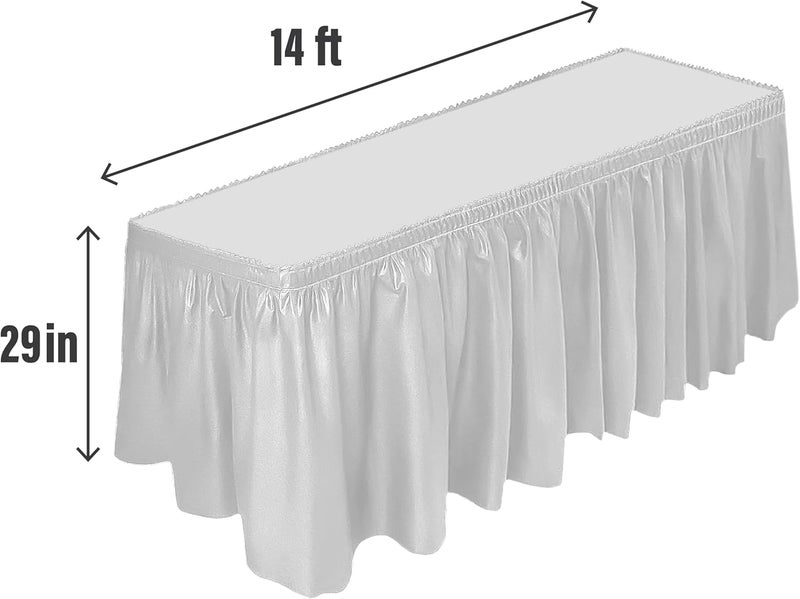 DecorRack Table Skirt, 29 in x 14 ft -BPA Free- Plastic Tableskirt, Disposable, Reusable, Rectangular Tablecloth Skirt, White (1 Pack) - Image 2
