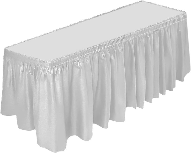DecorRack Table Skirt, 29 in x 14 ft -BPA Free- Plastic Tableskirt, Disposable, Reusable, Rectangular Tablecloth Skirt, White (1 Pack) - Image 1