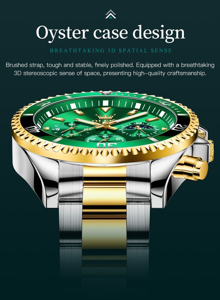 أوليفز ساعات رجالية كوارتز مقاومة للماء 42 مم OLEVS 2870 ذهبي/أخضر - Image 5