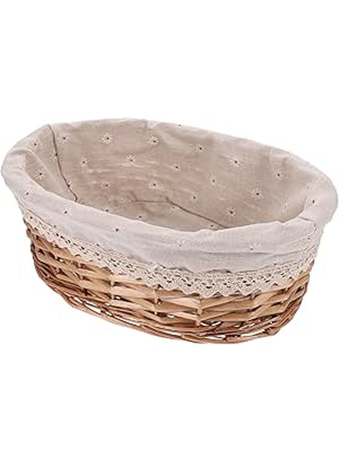 Small Oval Woven Bread Basket Natural Color with Linen Lace Edge for Kitchen Picnic Storage - Image 1