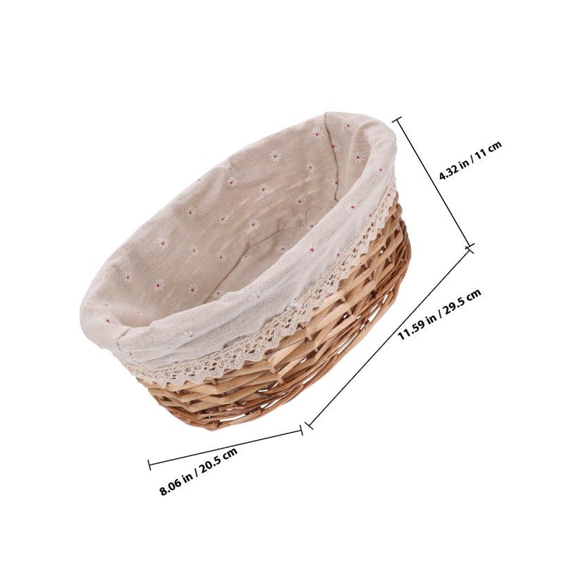 Small Oval Woven Bread Basket Natural Color with Linen Lace Edge for Kitchen Picnic Storage - Image 3