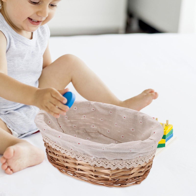 Small Oval Woven Bread Basket Natural Color with Linen Lace Edge for Kitchen Picnic Storage - Image 5