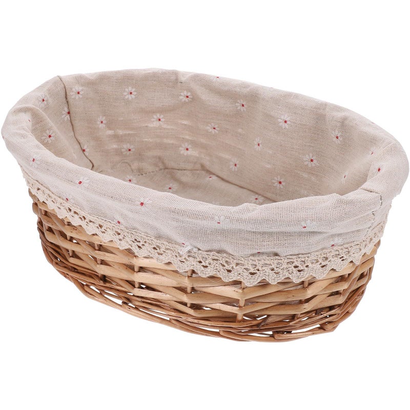Small Oval Woven Bread Basket Natural Color with Linen Lace Edge for Kitchen Picnic Storage - Image 2