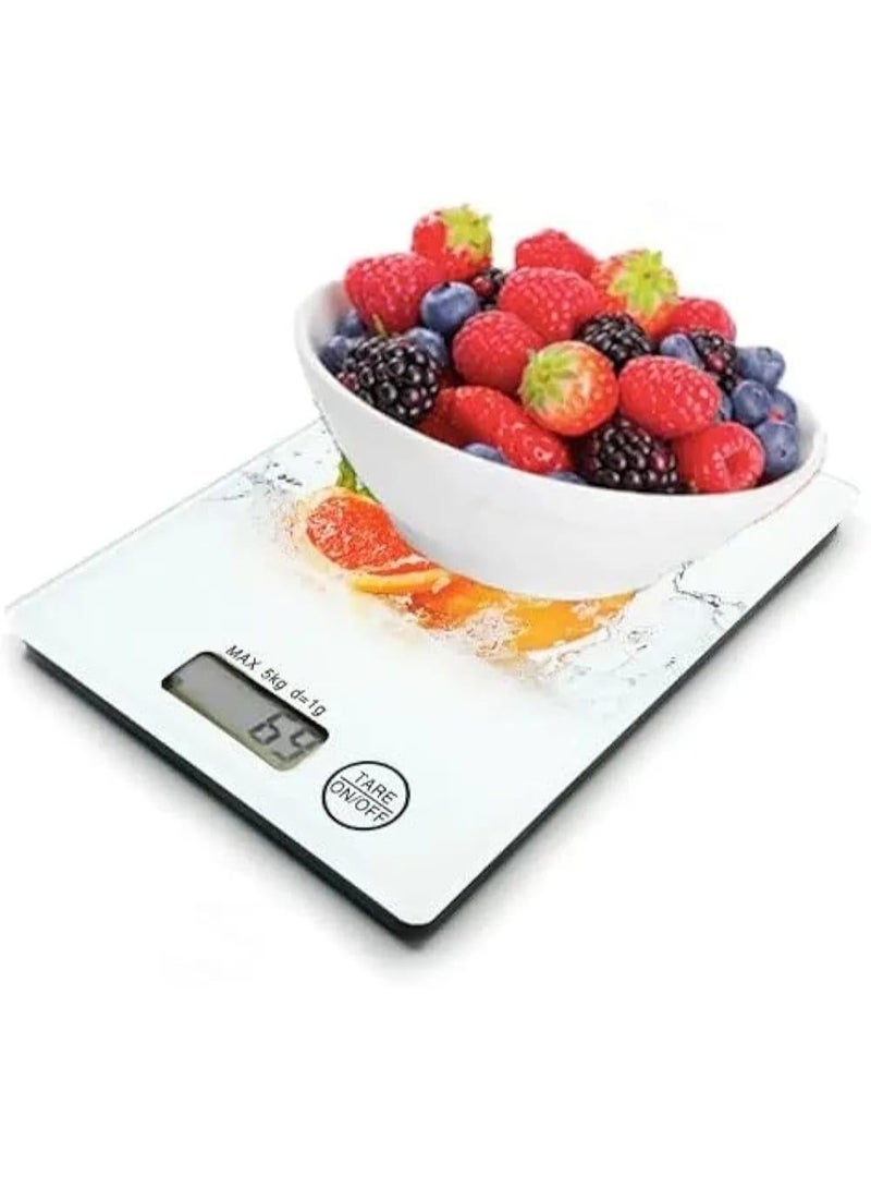 ميزان مطبخ رقمي زجاجي عالي الدقة سعة 5 كجم  شاشة LCD  تصميم أنيق مقاوم للبقع للطعام والحلويات والدايت - Image 4