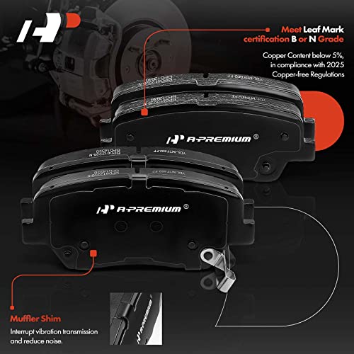 A-Premium 8 Pcs Front and Rear Ceramic Disc Brake Pads Set Compatible with Select Hyundai and Kia Models - Santa Fe 2010-2012, Sorento 2011-2014, with Hardware - Image 2