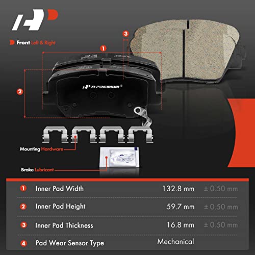 A-Premium 8 Pcs Front and Rear Ceramic Disc Brake Pads Set Compatible with Select Hyundai and Kia Models - Santa Fe 2010-2012, Sorento 2011-2014, with Hardware - Image 5