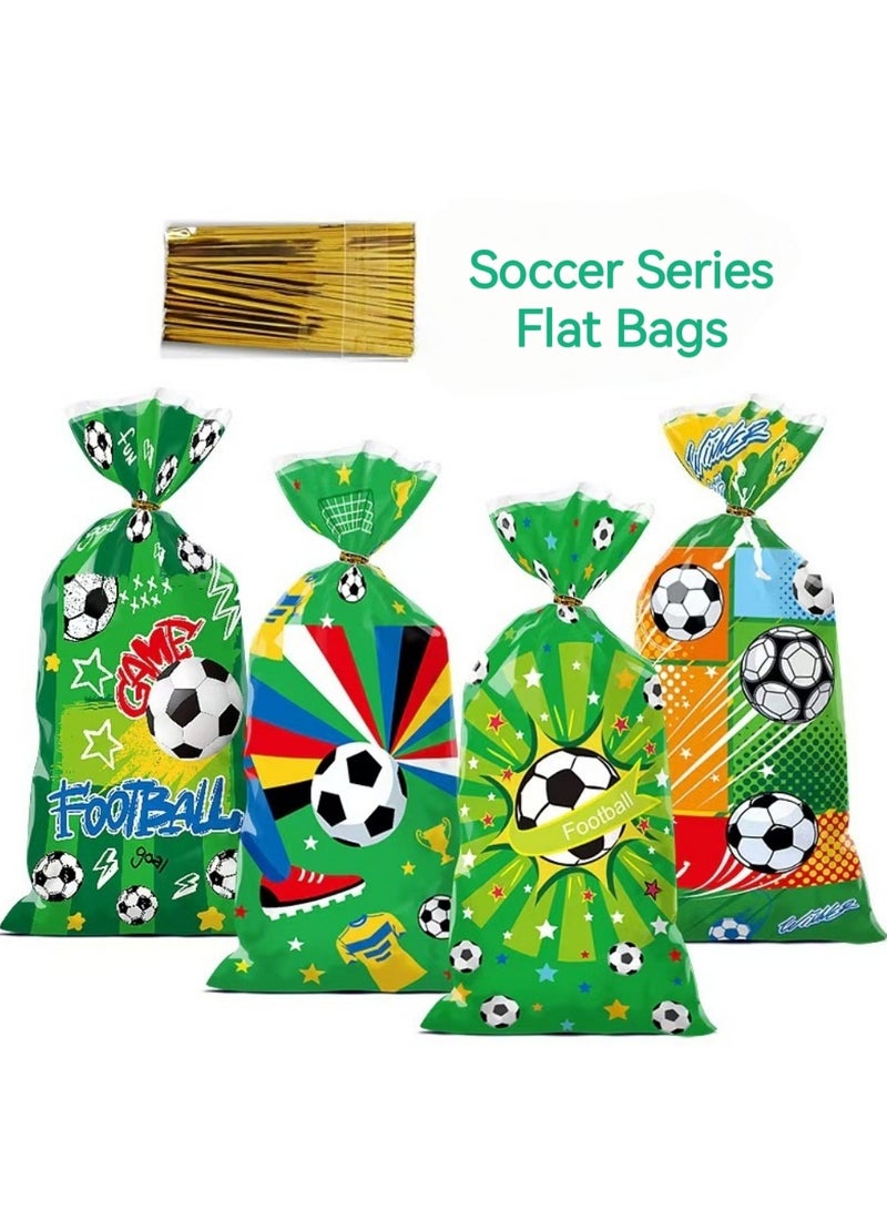 50 قطعة من أكياس حلوى كرة القدم، أكياس حلوى السيلوفان لكرة القدم، كيس حلوى بلاستيكي مع أربطة ملتوية للهدايا، لوازم حفلات أعياد الميلاد الرياضية - Image 1