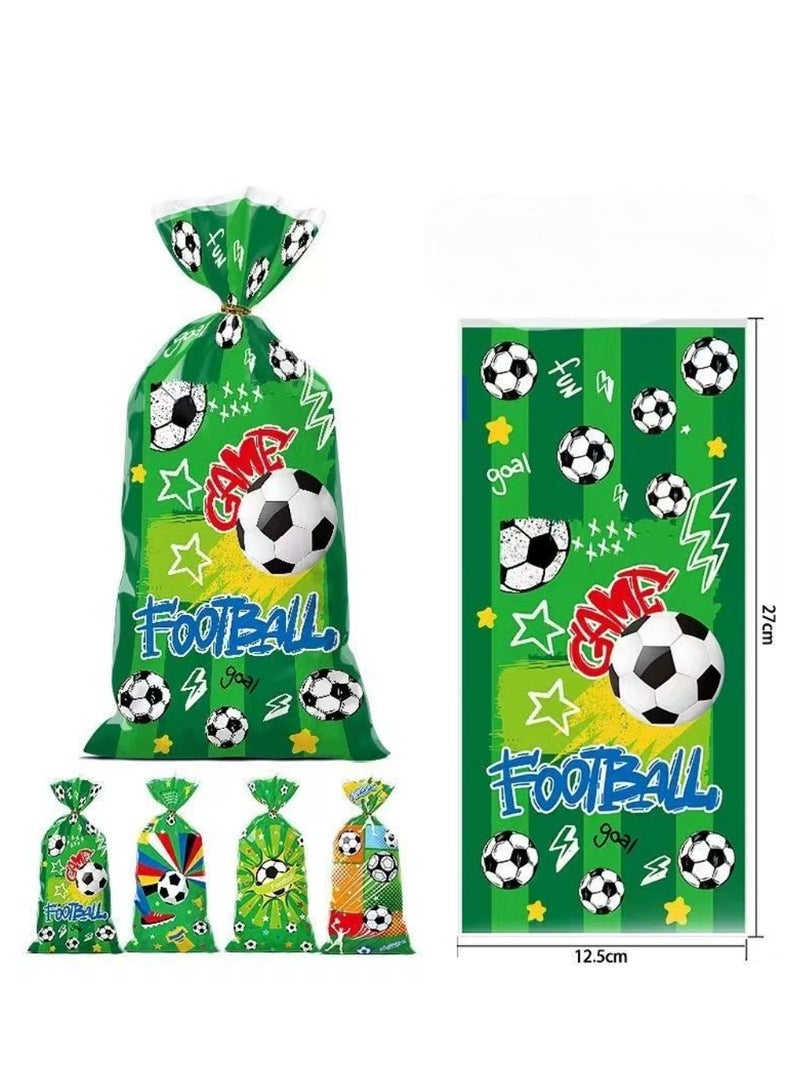 50 قطعة من أكياس حلوى كرة القدم، أكياس حلوى السيلوفان لكرة القدم، كيس حلوى بلاستيكي مع أربطة ملتوية للهدايا، لوازم حفلات أعياد الميلاد الرياضية - Image 2