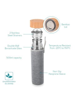 Navaris Glass Water Bottle With Tea Infuser Double Walled Borosilicate Glass Travel Tumbler With Bamboo Lid And Non Slip Gray Neoprene Sleeve 17Oz  - Image 4