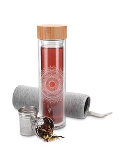 Navaris Glass Water Bottle With Tea Infuser Double Walled Borosilicate Glass Travel Tumbler With Bamboo Lid And Non Slip Gray Neoprene Sleeve 17Oz  - Image 1