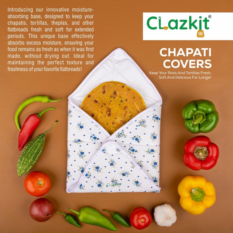 Clazkit مجموعة Clazkit من 4 أغطية روتي شباتي 100% قطن تقليدي أغطية روتي رومال تورتيلا - مربع - Image 3