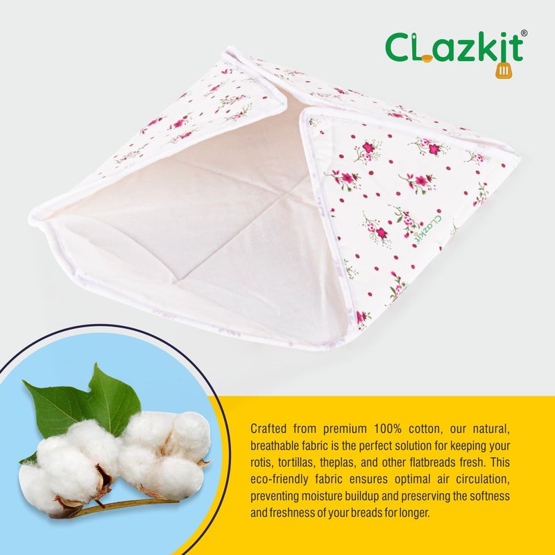 Clazkit مجموعة Clazkit من 4 أغطية روتي شباتي 100% قطن تقليدي أغطية روتي رومال تورتيلا - مربع - Image 4