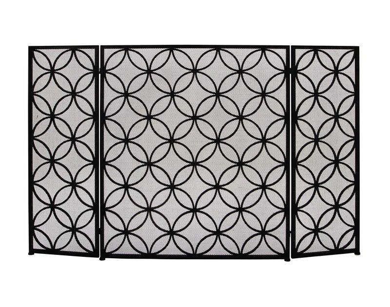 Deco 79 Metal Rectangle Fireplace Screen with Geometric Patterns 48 x 1 x 30 Black