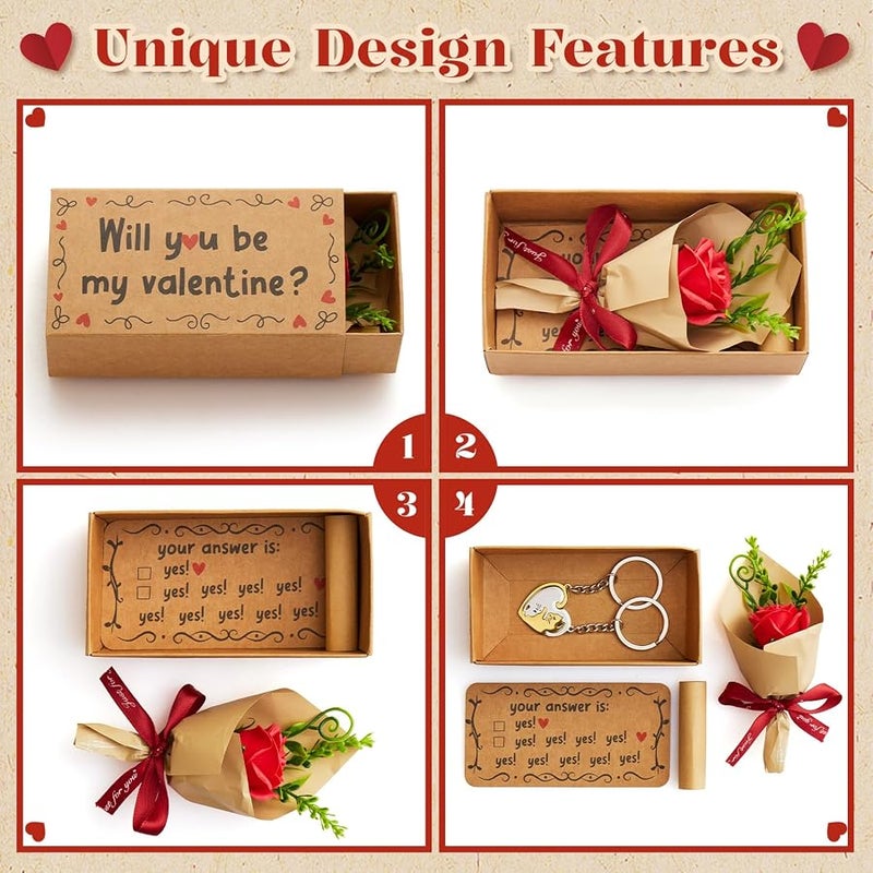 AIGIMU Will You Be My Valentine Card–Handmade Cute Love Card Matchbox with Mini Rose, Surprise Gift, Anniversary or Valentines Day Gift for Her, Him, Wife, Husband, Boyfriend, Girlfriend, Couples - Image 2