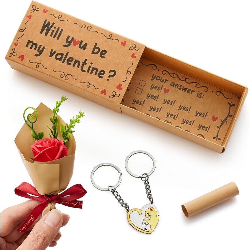 AIGIMU Will You Be My Valentine Card–Handmade Cute Love Card Matchbox with Mini Rose, Surprise Gift, Anniversary or Valentines Day Gift for Her, Him, Wife, Husband, Boyfriend, Girlfriend, Couples - Image 1