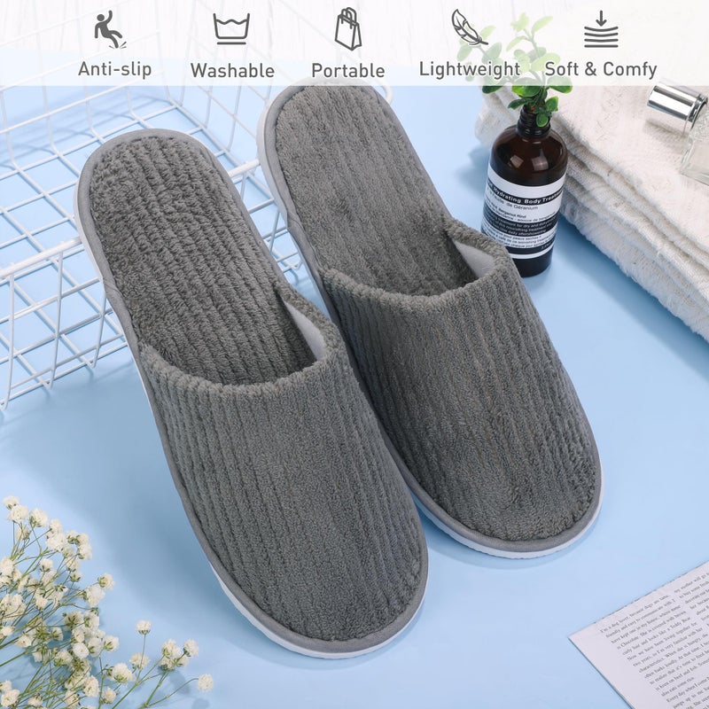 Elcoho Elcoho 12 Pairs Closed Toe Spa Slippers Reusable Coral Fleece Washable Disposable Home Slippers for Women Men Guests Hotels House Slippers Housewarming Indoors Bathroom Party Traveling  Grey  Beige - Image 4