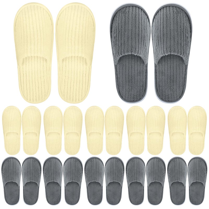 Elcoho Elcoho 12 Pairs Closed Toe Spa Slippers Reusable Coral Fleece Washable Disposable Home Slippers for Women Men Guests Hotels House Slippers Housewarming Indoors Bathroom Party Traveling  Grey  Beige - Image 1
