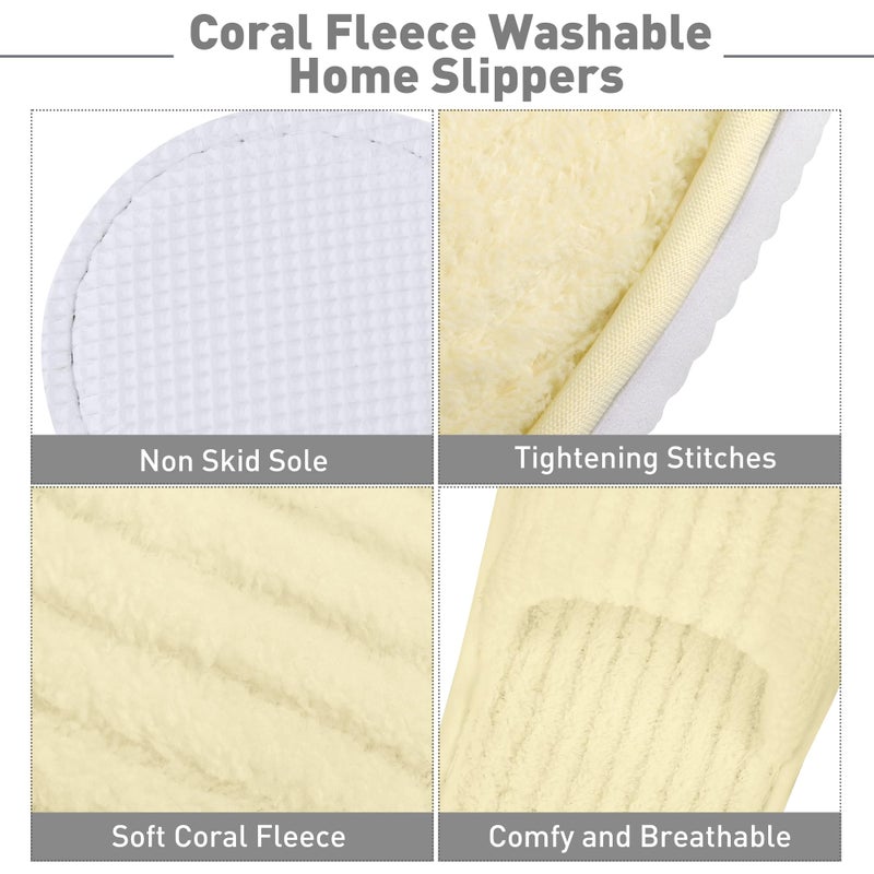 Elcoho Elcoho 12 Pairs Closed Toe Spa Slippers Reusable Coral Fleece Washable Disposable Home Slippers for Women Men Guests Hotels House Slippers Housewarming Indoors Bathroom Party Traveling  Grey  Beige - Image 3