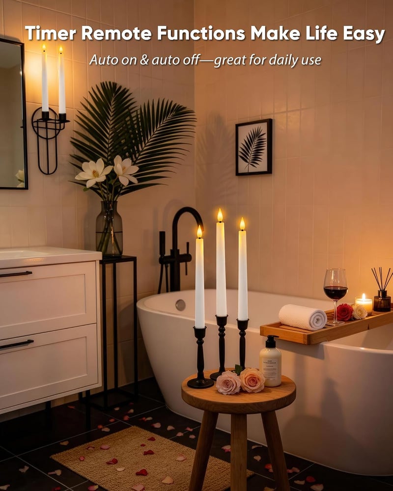Homemory 3 Pcs White Taper Candles with Remote, Made of Wax, 9.6 inches Height - Image 4