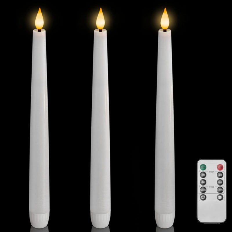 Homemory 3 Pcs White Taper Candles with Remote, Made of Wax, 9.6 inches Height - Image 1