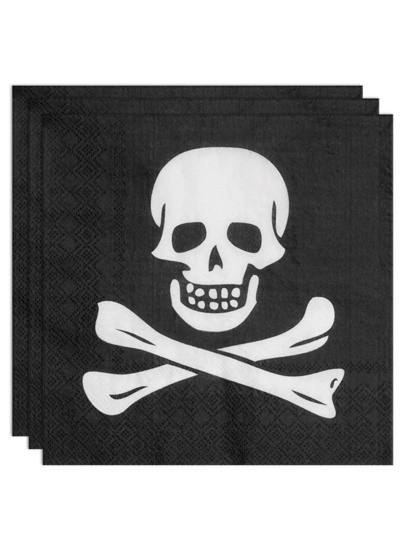 Skull Pirate Paper Napkins Black 33cm 20-Pack
