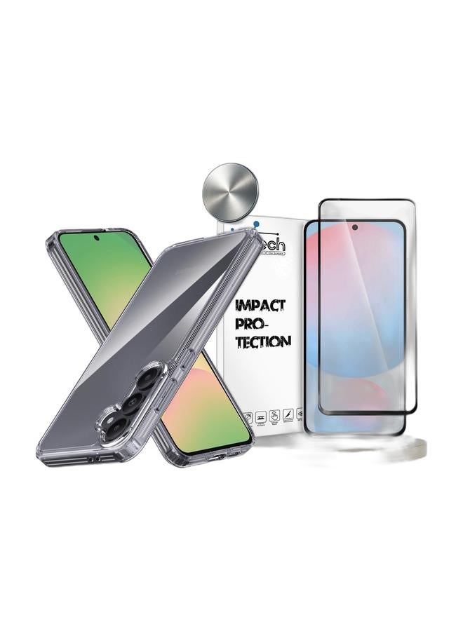 CHAPPELINE Samsung Galaxy A56 5G 2025 / Samsung Galaxy A36 5G 2025 AIRBAG CASE Series Premium Transparent Airbag Shockproof Anti-Yellowing with Free Iron Plate Case Cover - Clear & Samsung Galaxy A56 5G 2024 Premium E2E Series Full Glue Full Cover Tempered Glass Screen Protector - Clear/Black Bundle - Image 1