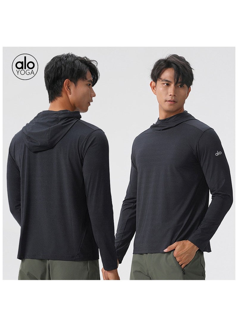 alo - alo autumn nylon men's outdoor lightweight breathable casual sports long sleeve t-shirt quick-drying top hooded sweatshirt - Image 1