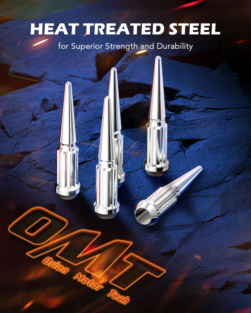 Orion Motor Tech 14x1.5 Lug Nuts Chrome 24 Piece, M14x1.5 Spike Lug Nuts Wheel Accessories Compatible with Chevy Ram Ford and GMC - Image 3