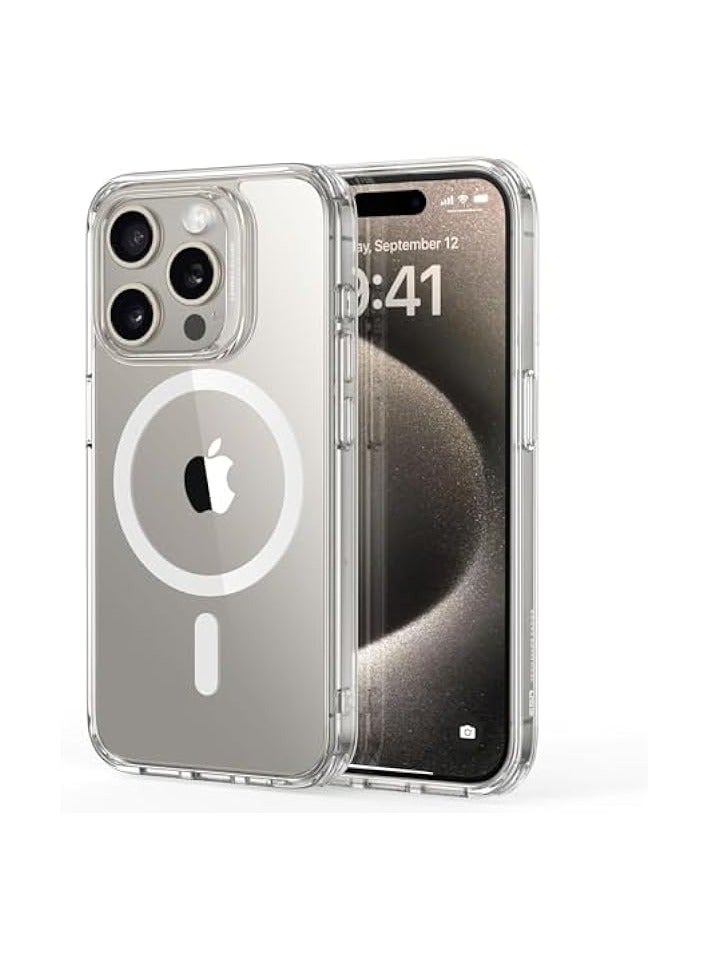 بروماس حافظة iPhone 15 Pro Max، متوافقة مع MagSafe، حماية من الدرجة العسكرية، مقاومة للاصفرار، ظهر مقاوم للخدش، غطاء هاتف مغناطيسي لهاتف iPhone 15 Pro Max، سلسلة كلاسيكية، شفاف - Image 1