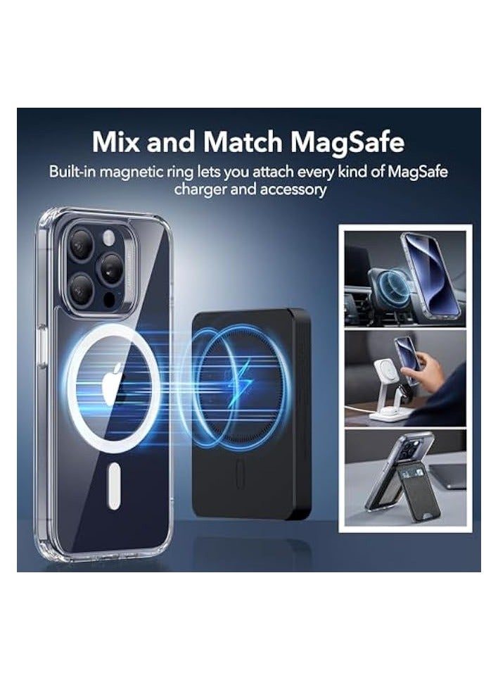 بروماس حافظة iPhone 15 Pro Max، متوافقة مع MagSafe، حماية من الدرجة العسكرية، مقاومة للاصفرار، ظهر مقاوم للخدش، غطاء هاتف مغناطيسي لهاتف iPhone 15 Pro Max، سلسلة كلاسيكية، شفاف - Image 4