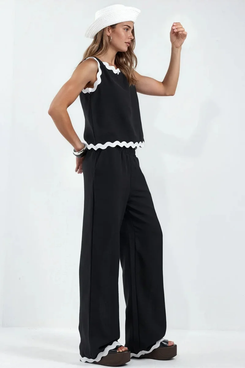 جينيفر Color Block Linen Tunic And Wide-Leg Trousers Set