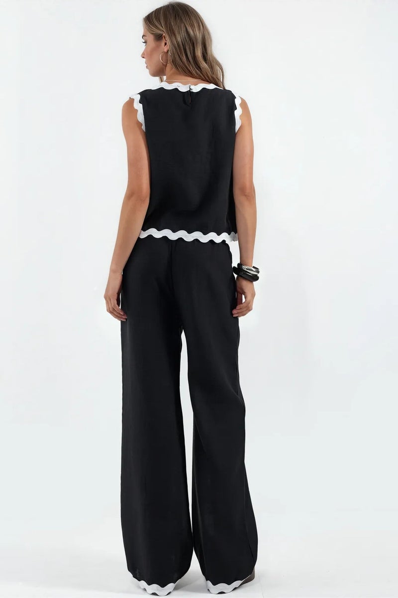 Jennyfer Color Block Linen Tunic And Wide-Leg Trousers Set - Image 3