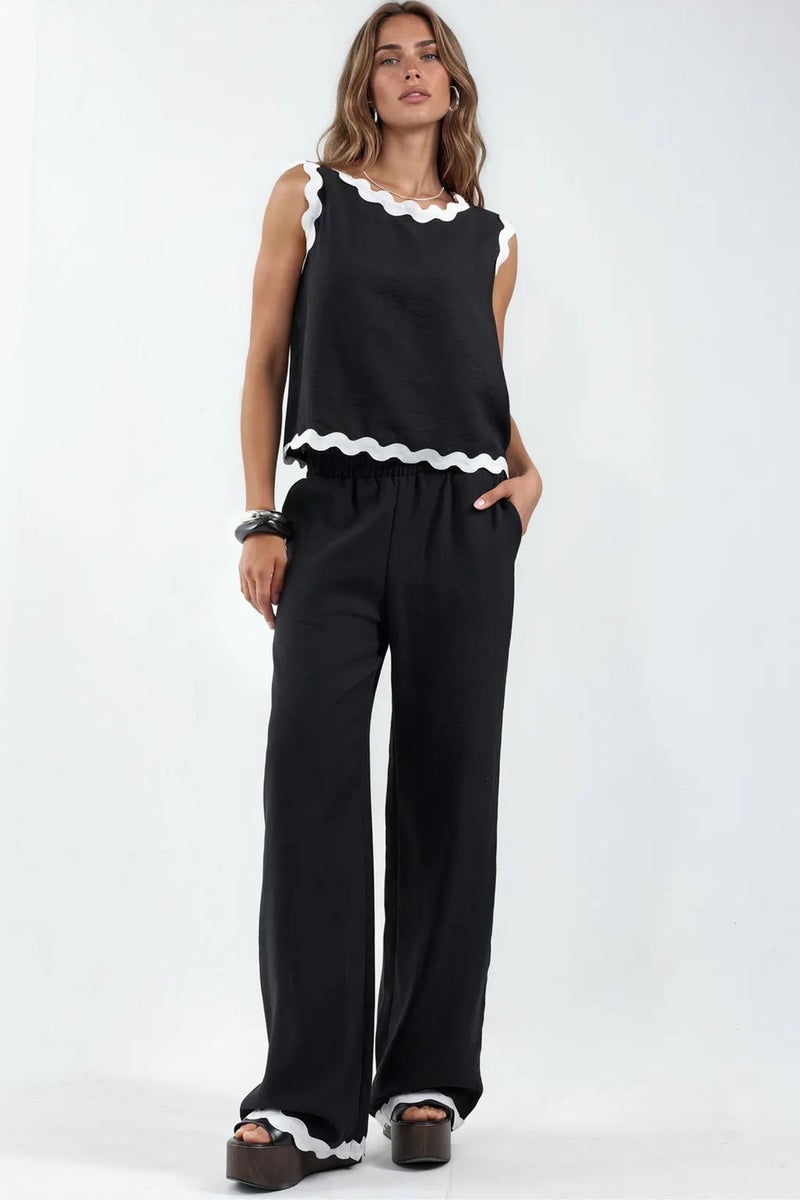 Jennyfer Color Block Linen Tunic And Wide-Leg Trousers Set - Image 1