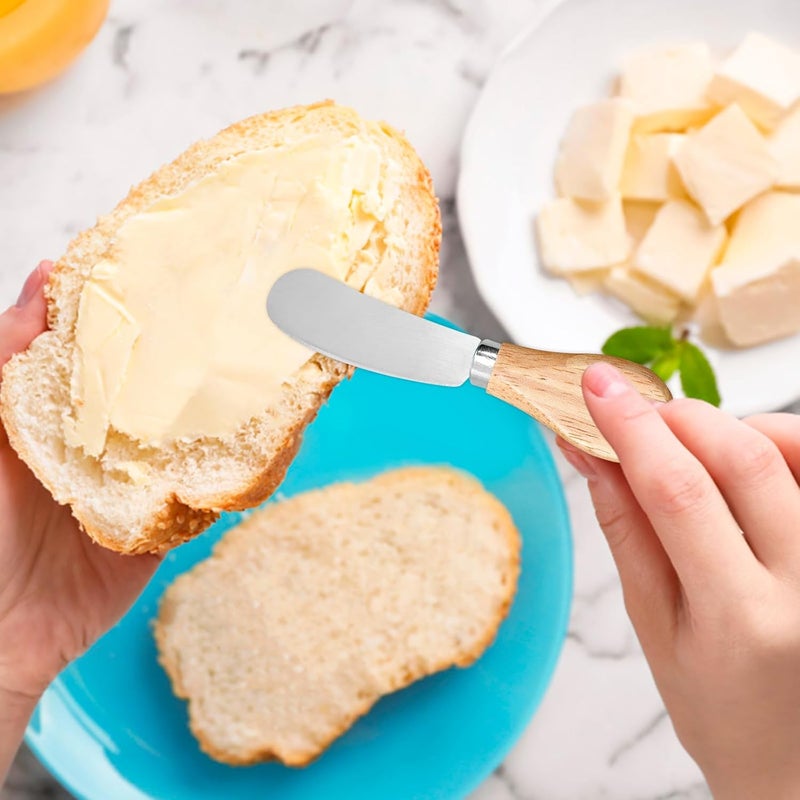 Siutaga 4 Pcs Cheese Spreader Knives Butter Knife with Wooden Handle Stainless Steel Cheese Butter Knife for Cheese Cold Butter Jam Pastry and Other Kitchen Accessories 4.84 Inch - Image 2