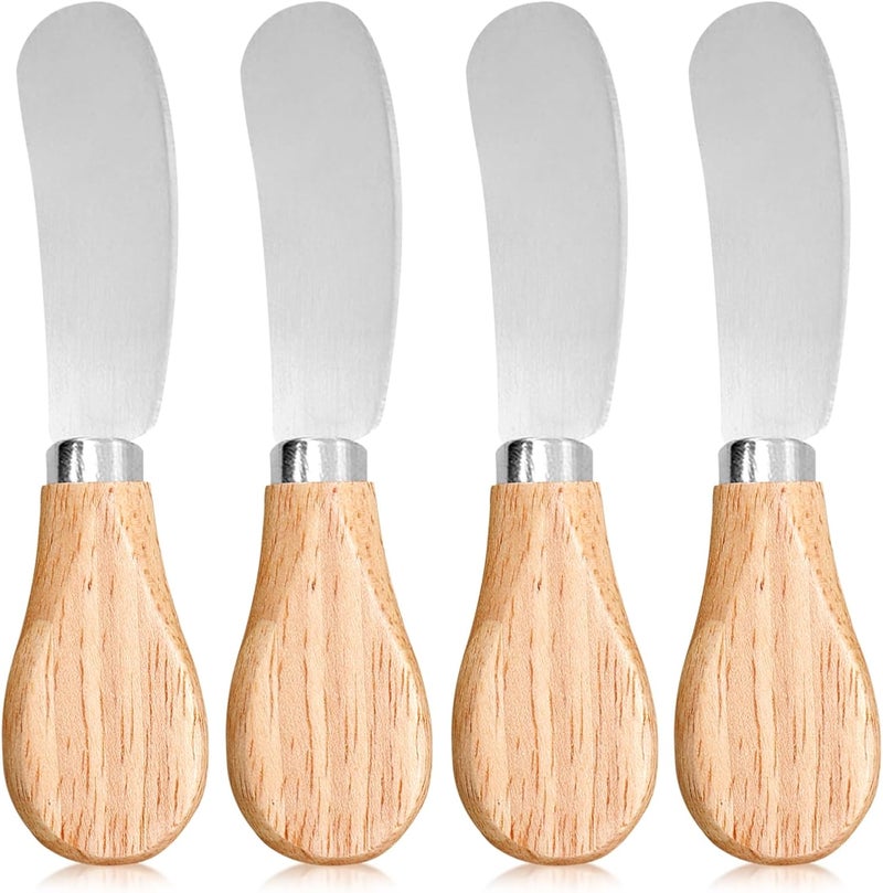 Siutaga 4 Pcs Cheese Spreader Knives Butter Knife with Wooden Handle Stainless Steel Cheese Butter Knife for Cheese Cold Butter Jam Pastry and Other Kitchen Accessories 4.84 Inch - Image 1