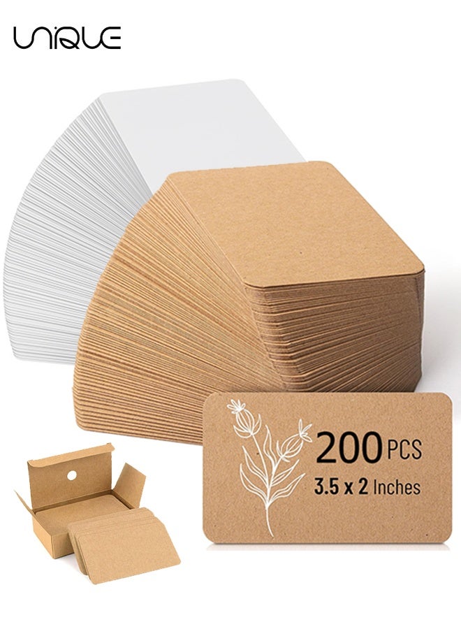 Unique 200 Pcs Blank Business Card - 3.5x2 inches Kraft Paper Learning Card - Mini Note Cards, Business Appreciation Cards Message Gift Card (White/Cowhide color) - Image 1