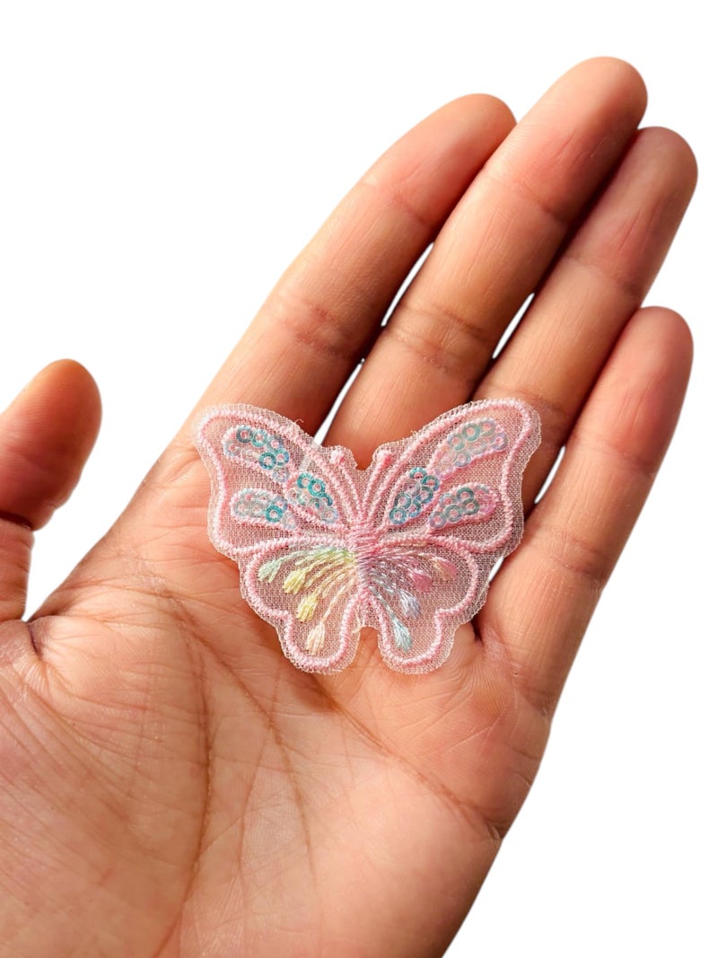 WARMINGO DE 4 PC Butterfly Embroidered Appliqué Patches, Sew-On, Lightweight | Cake & Gift Decor | Ideal for DIY Clothes, Dresses, Scarves, Bags, Accessories, Crafts & Cakes (Pink Butterfly) - Image 1