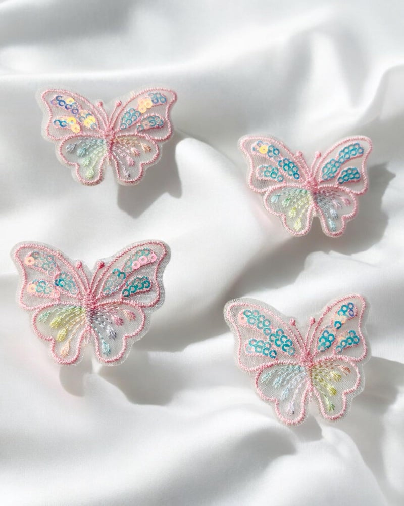 WARMINGO DE 4 PC Butterfly Embroidered Appliqué Patches, Sew-On, Lightweight | Cake & Gift Decor | Ideal for DIY Clothes, Dresses, Scarves, Bags, Accessories, Crafts & Cakes (Pink Butterfly) - Image 4